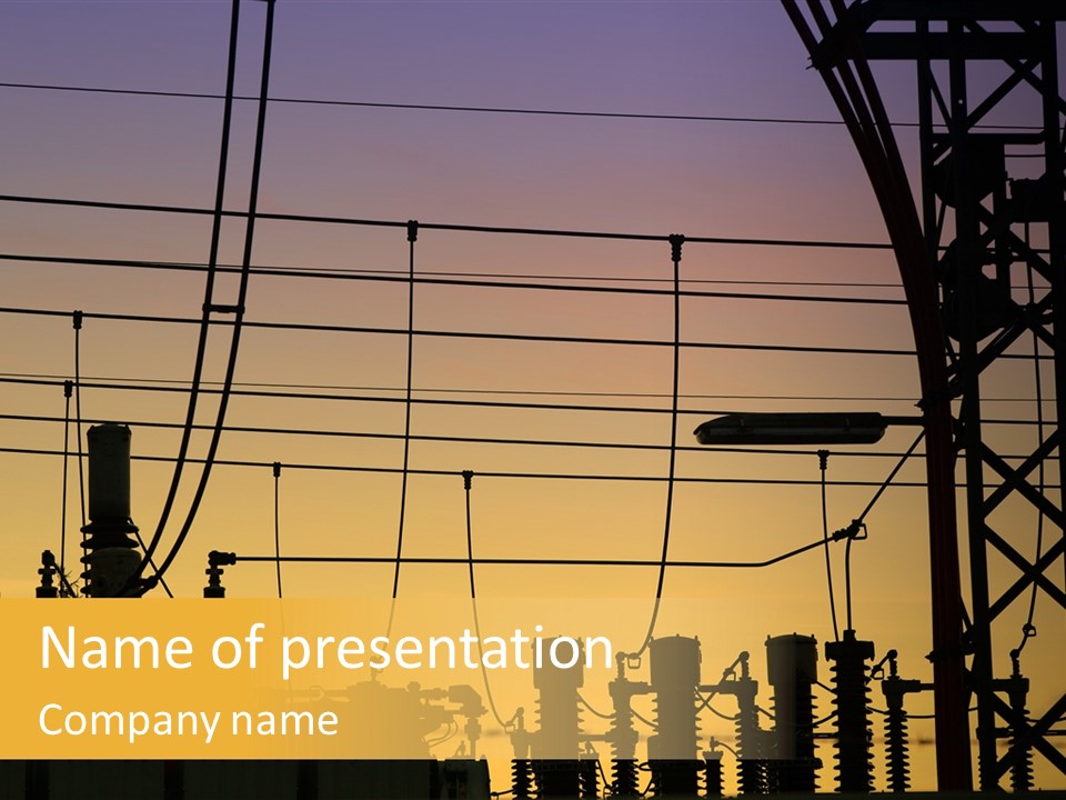 Electric Plant In Denmark, Wires At Sunset PowerPoint Template