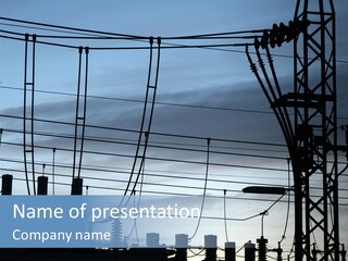 Electric Plant In Denmark, Wires At Sunset PowerPoint Template