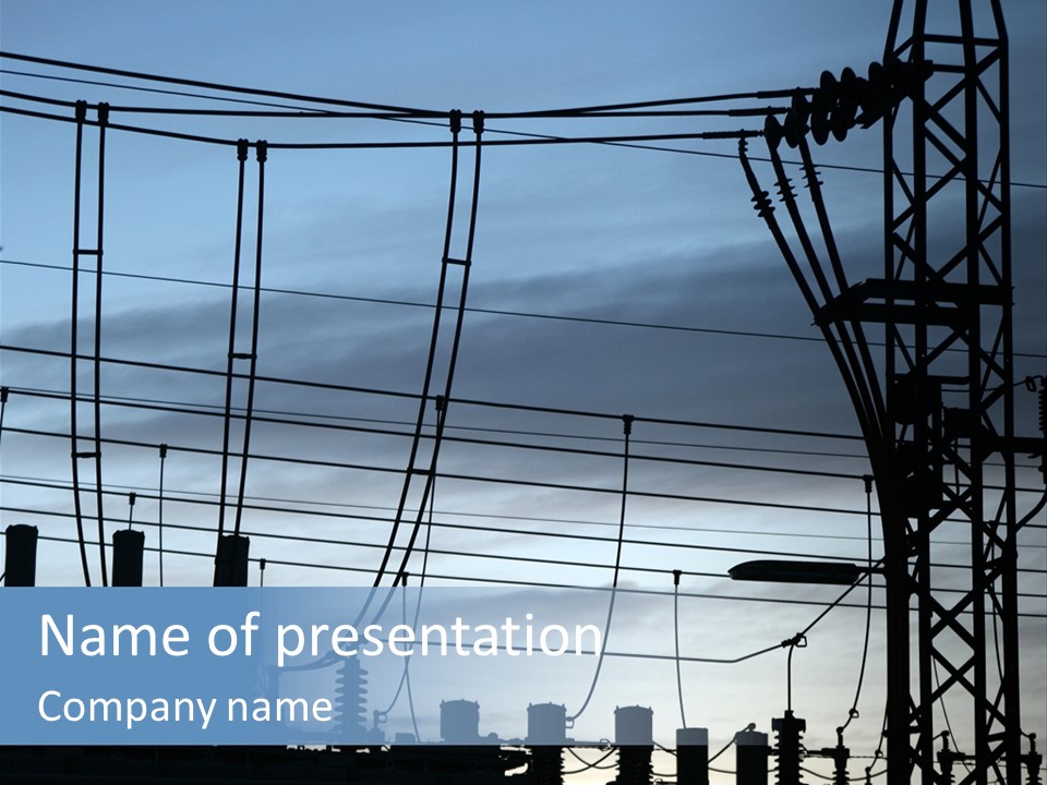 Electric Plant In Denmark, Wires At Sunset PowerPoint Template