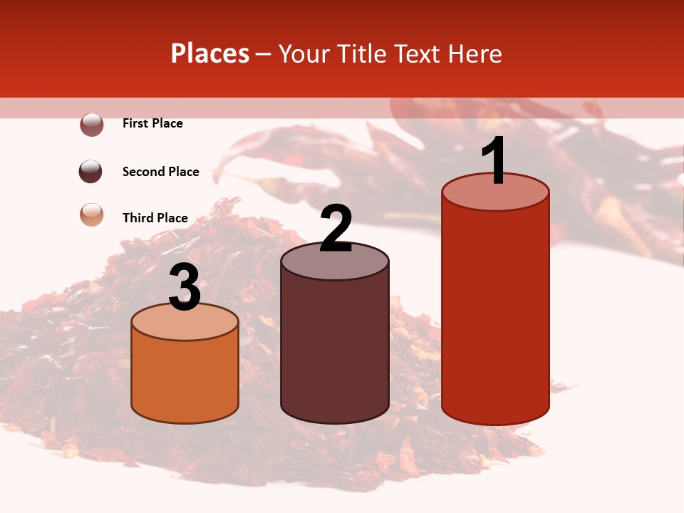 Pile Of Hot Red Chilli Chillies Pepper, Dried And Crushed. Second Pile Of Whole Chillies On Background. Shallow Dof, Isolated On White PowerPoint Template