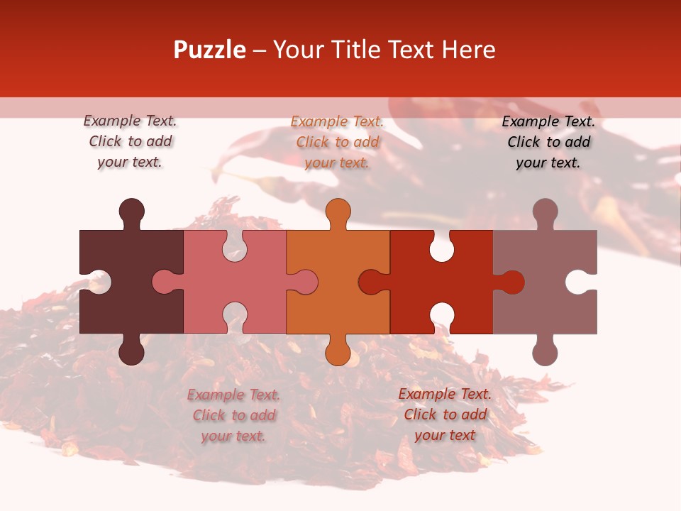 Pile Of Hot Red Chilli Chillies Pepper, Dried And Crushed. Second Pile Of Whole Chillies On Background. Shallow Dof, Isolated On White PowerPoint Template