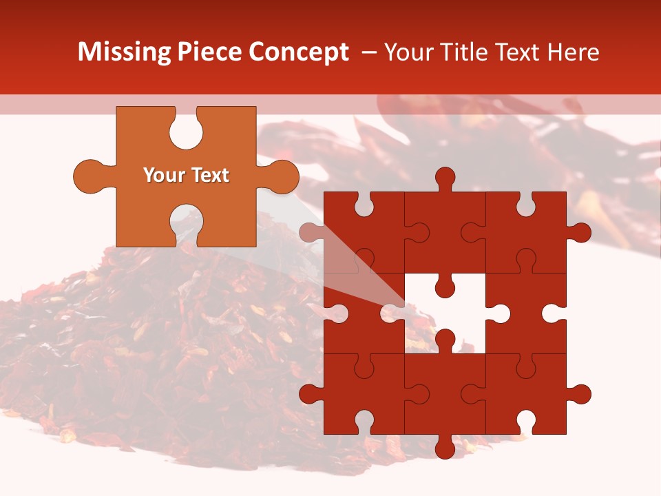 Pile Of Hot Red Chilli Chillies Pepper, Dried And Crushed. Second Pile Of Whole Chillies On Background. Shallow Dof, Isolated On White PowerPoint Template