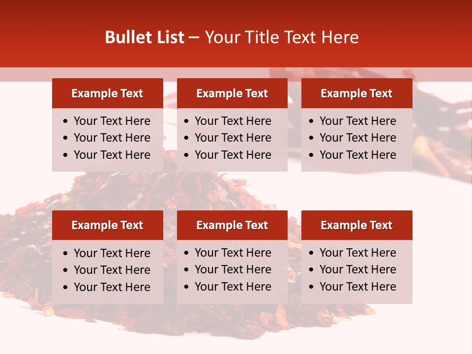 Pile Of Hot Red Chilli Chillies Pepper, Dried And Crushed. Second Pile Of Whole Chillies On Background. Shallow Dof, Isolated On White PowerPoint Template