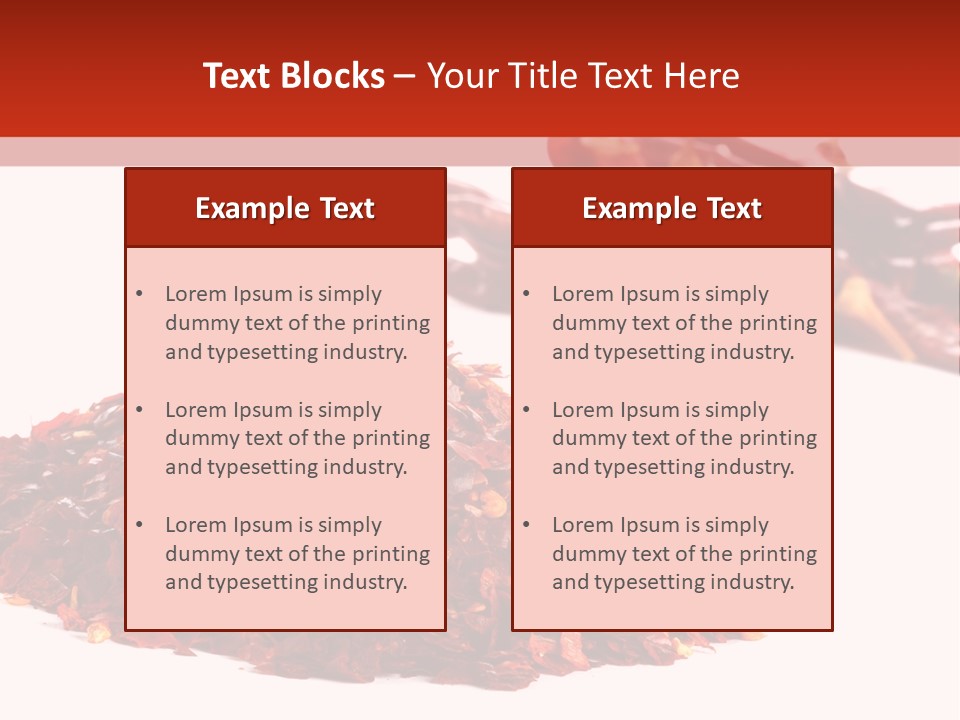 Pile Of Hot Red Chilli Chillies Pepper, Dried And Crushed. Second Pile Of Whole Chillies On Background. Shallow Dof, Isolated On White PowerPoint Template