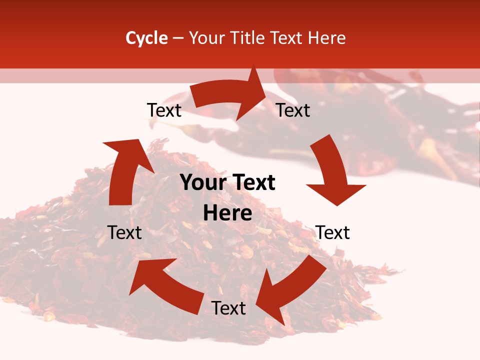 Pile Of Hot Red Chilli Chillies Pepper, Dried And Crushed. Second Pile Of Whole Chillies On Background. Shallow Dof, Isolated On White PowerPoint Template