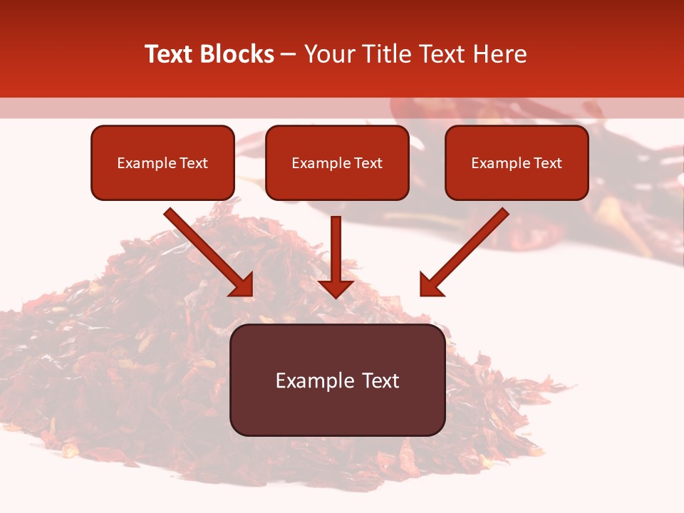 Pile Of Hot Red Chilli Chillies Pepper, Dried And Crushed. Second Pile Of Whole Chillies On Background. Shallow Dof, Isolated On White PowerPoint Template