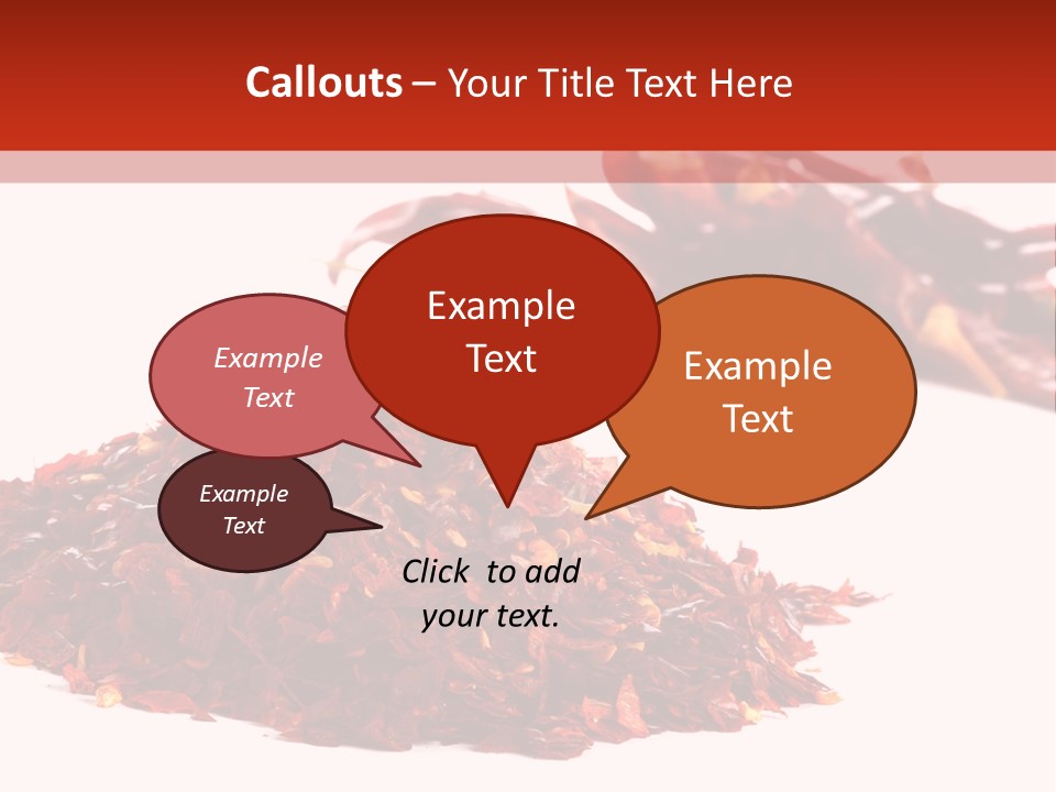 Pile Of Hot Red Chilli Chillies Pepper, Dried And Crushed. Second Pile Of Whole Chillies On Background. Shallow Dof, Isolated On White PowerPoint Template