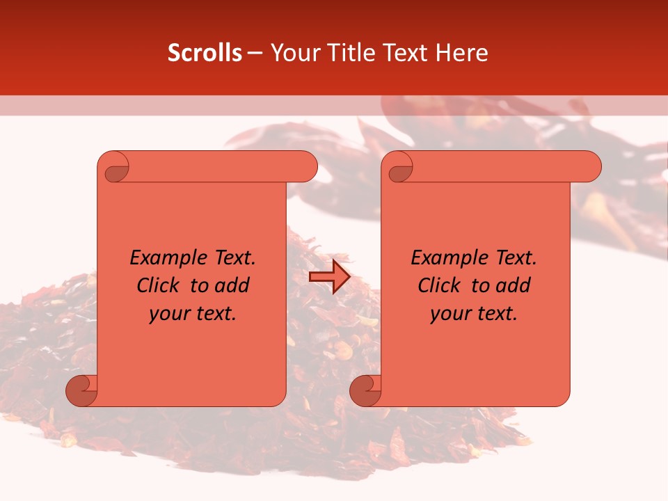 Pile Of Hot Red Chilli Chillies Pepper, Dried And Crushed. Second Pile Of Whole Chillies On Background. Shallow Dof, Isolated On White PowerPoint Template