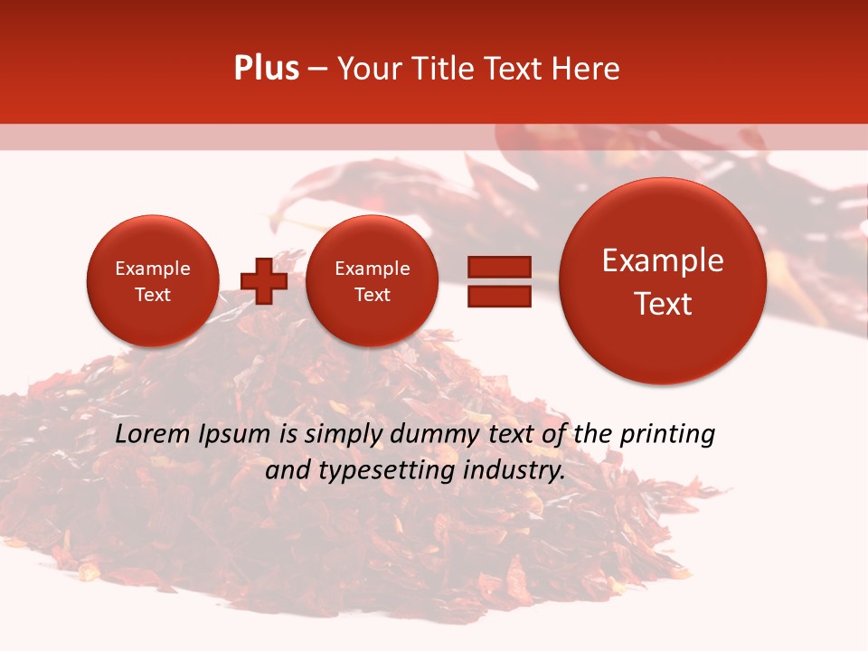 Pile Of Hot Red Chilli Chillies Pepper, Dried And Crushed. Second Pile Of Whole Chillies On Background. Shallow Dof, Isolated On White PowerPoint Template