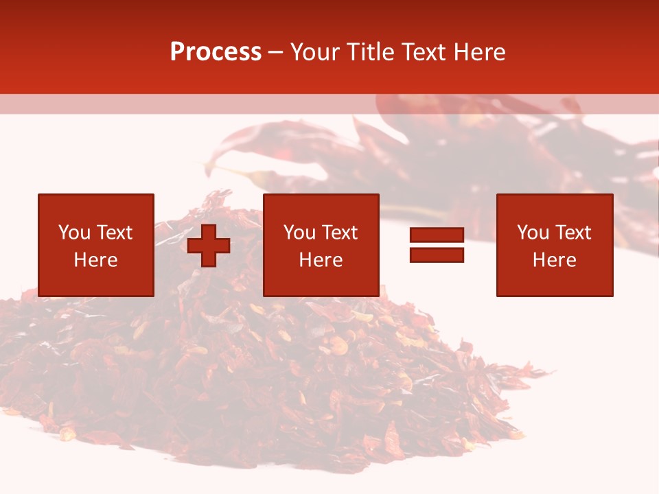 Pile Of Hot Red Chilli Chillies Pepper, Dried And Crushed. Second Pile Of Whole Chillies On Background. Shallow Dof, Isolated On White PowerPoint Template