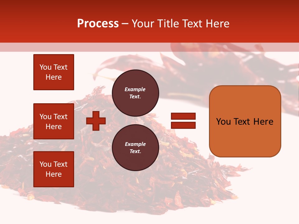 Pile Of Hot Red Chilli Chillies Pepper, Dried And Crushed. Second Pile Of Whole Chillies On Background. Shallow Dof, Isolated On White PowerPoint Template