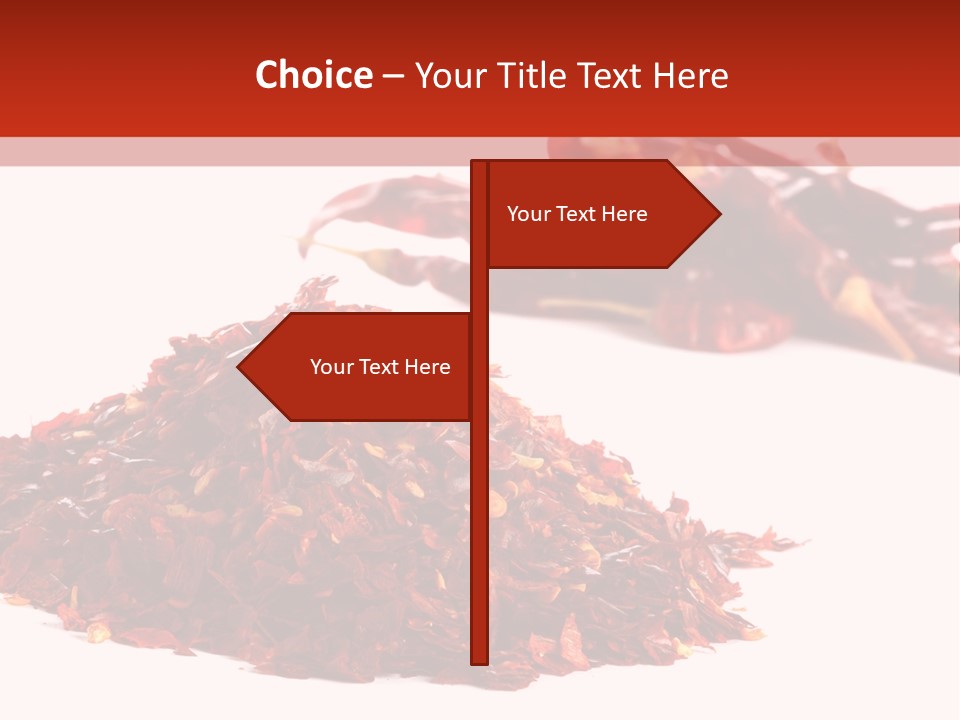 Pile Of Hot Red Chilli Chillies Pepper, Dried And Crushed. Second Pile Of Whole Chillies On Background. Shallow Dof, Isolated On White PowerPoint Template