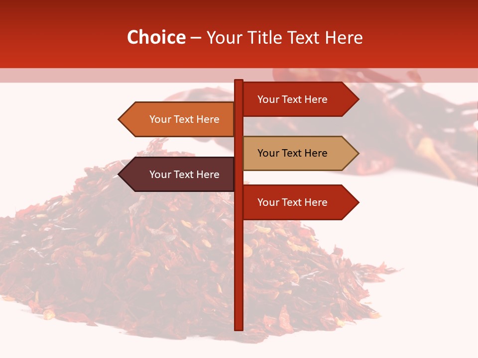 Pile Of Hot Red Chilli Chillies Pepper, Dried And Crushed. Second Pile Of Whole Chillies On Background. Shallow Dof, Isolated On White PowerPoint Template