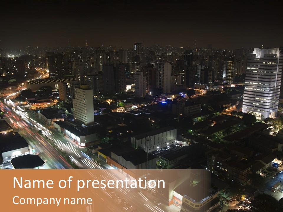 Sao Paulo, Brazil. Top View By Night PowerPoint Template