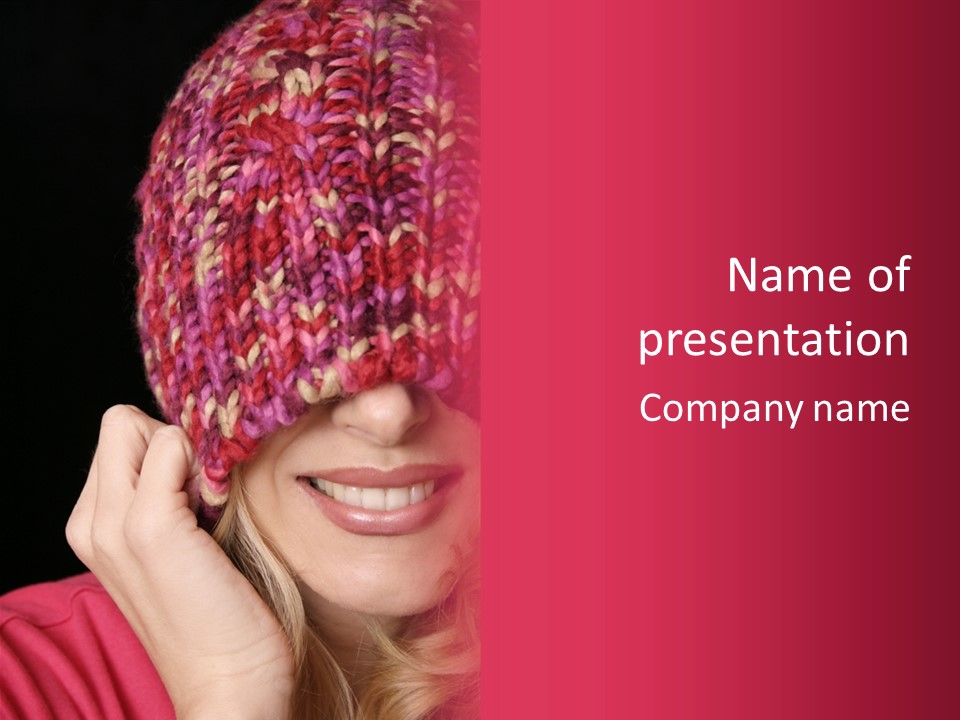 Girl Pulls Woollen Beanie Over Face In Playful Manner PowerPoint Template