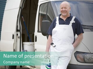 Decorator Standing Next To White Van PowerPoint Template