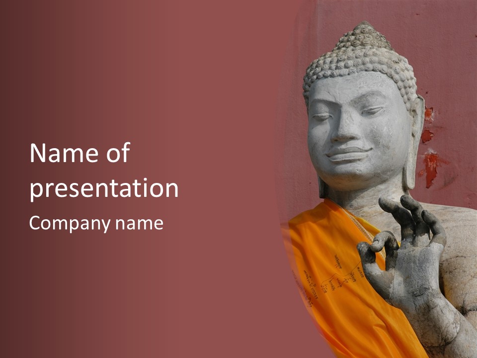 Stone Buddha Making Ok Sign From The Temple Of Nakhon Pathom, Thailand PowerPoint Template