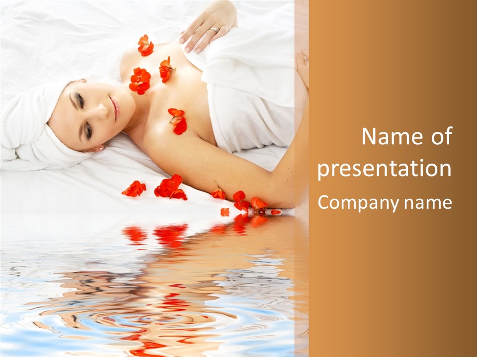 Beautiful Lady With Red Flower In Spa With Water PowerPoint Template