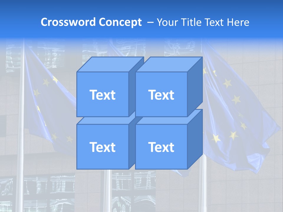 European Flags Floating In Front Of The European Council Building In Brussels PowerPoint Template
