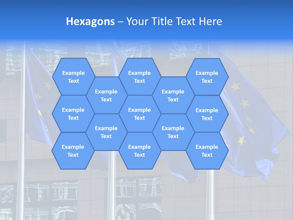 European Flags Floating In Front Of The European Council Building In Brussels PowerPoint Template