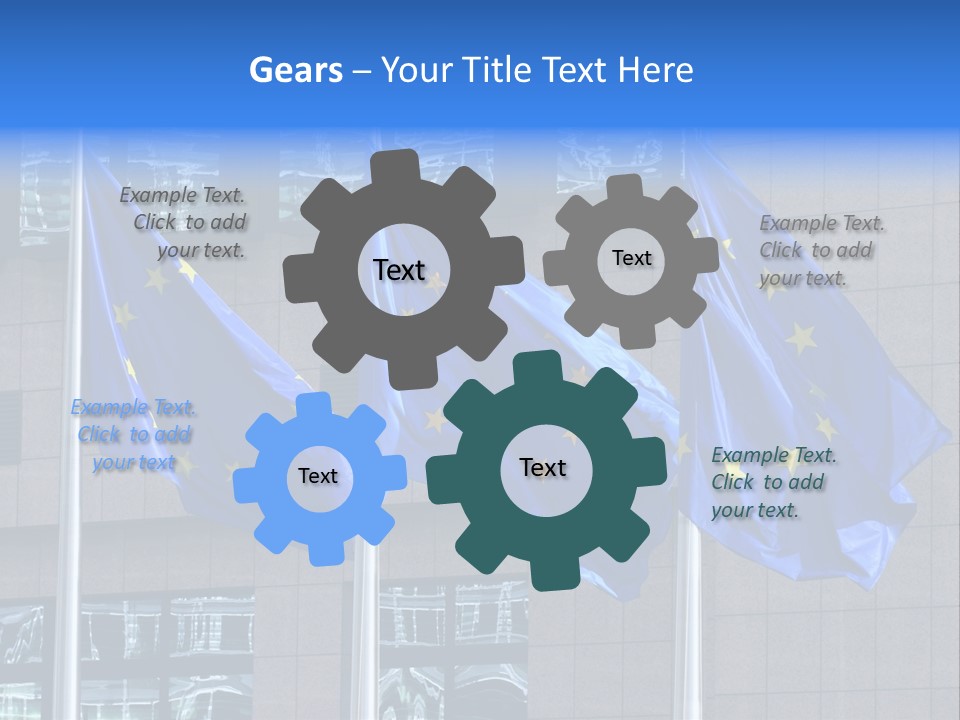 European Flags Floating In Front Of The European Council Building In Brussels PowerPoint Template
