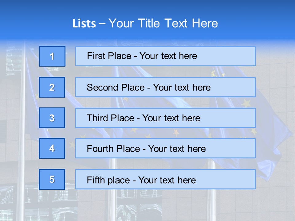 European Flags Floating In Front Of The European Council Building In Brussels PowerPoint Template