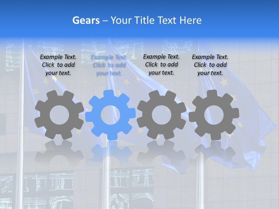 European Flags Floating In Front Of The European Council Building In Brussels PowerPoint Template