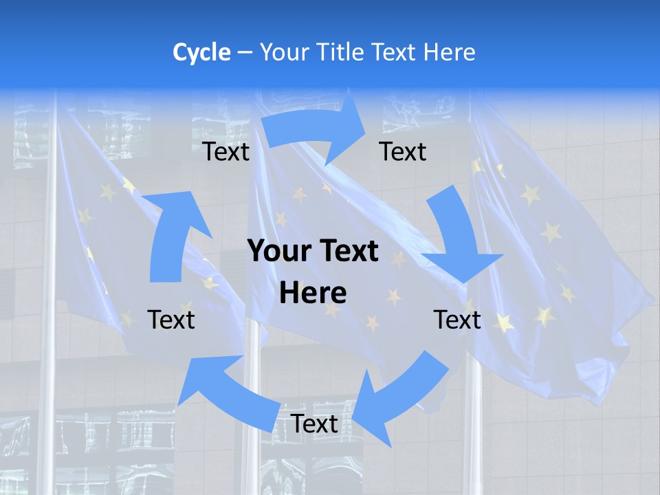 European Flags Floating In Front Of The European Council Building In Brussels PowerPoint Template