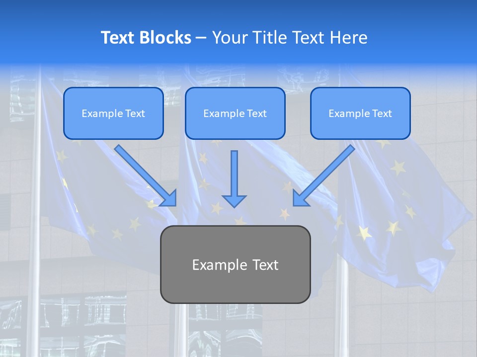 European Flags Floating In Front Of The European Council Building In Brussels PowerPoint Template