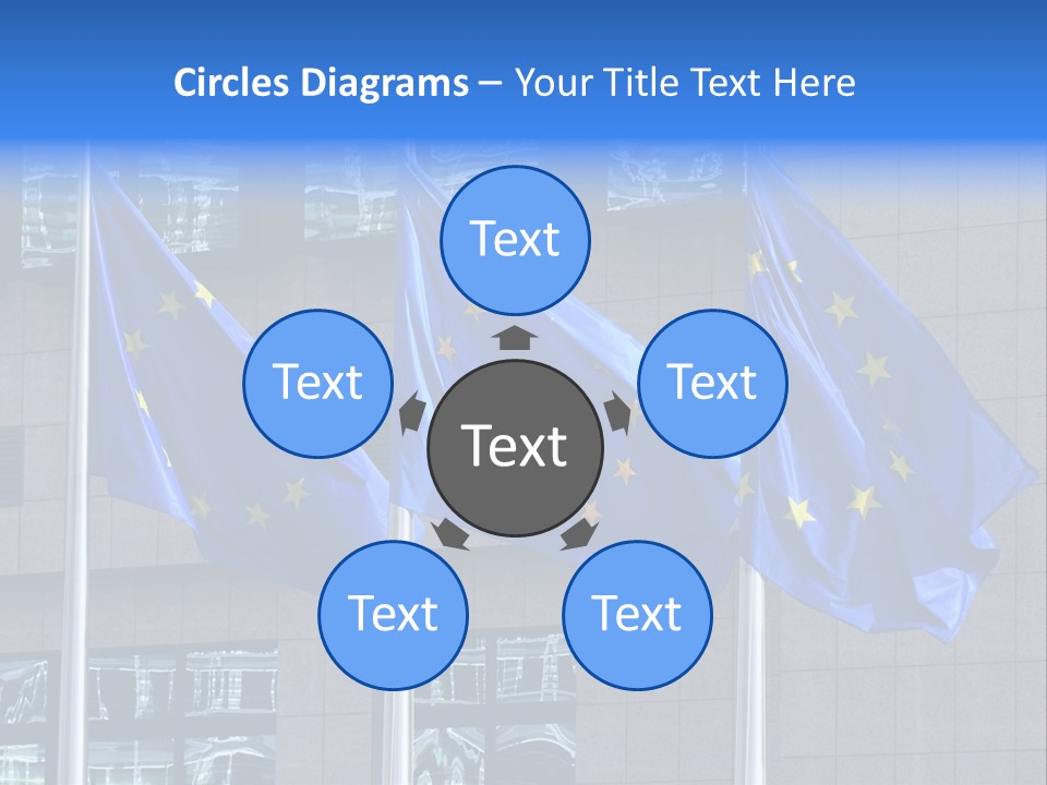 European Flags Floating In Front Of The European Council Building In Brussels PowerPoint Template