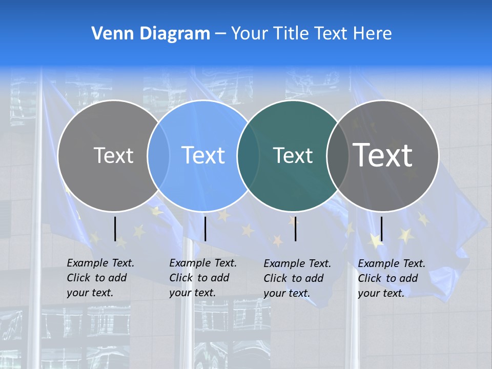 European Flags Floating In Front Of The European Council Building In Brussels PowerPoint Template