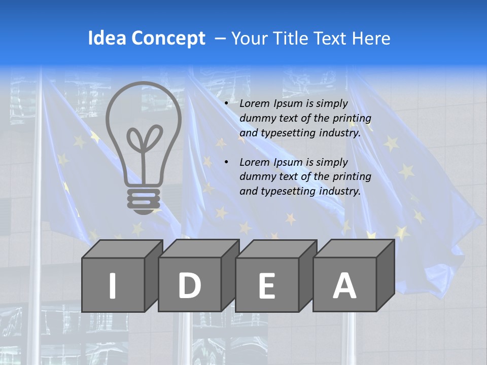 European Flags Floating In Front Of The European Council Building In Brussels PowerPoint Template