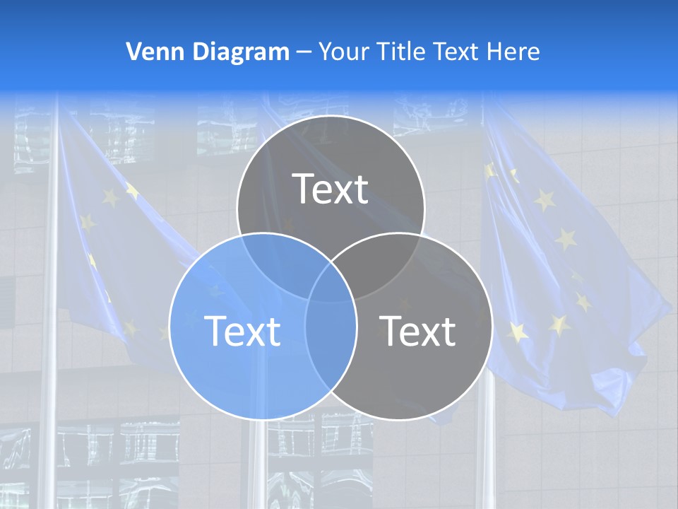 European Flags Floating In Front Of The European Council Building In Brussels PowerPoint Template