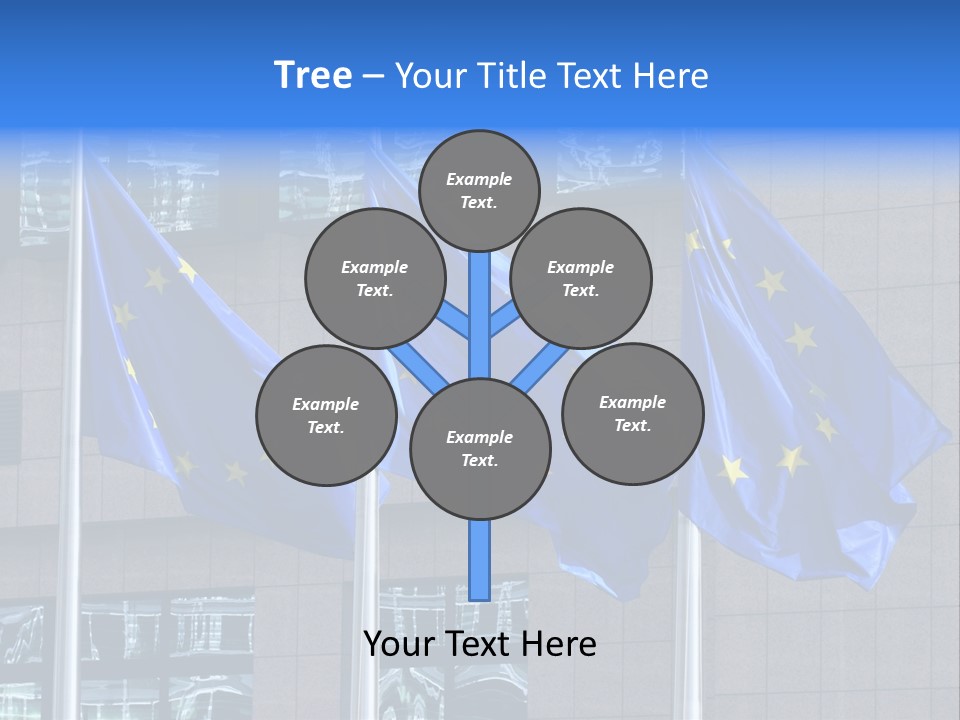 European Flags Floating In Front Of The European Council Building In Brussels PowerPoint Template