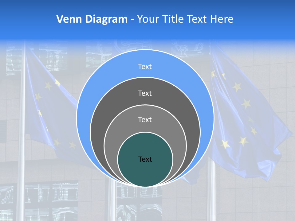 European Flags Floating In Front Of The European Council Building In Brussels PowerPoint Template