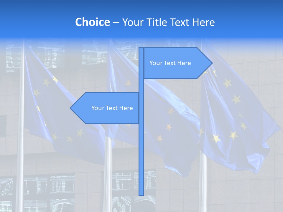 European Flags Floating In Front Of The European Council Building In Brussels PowerPoint Template