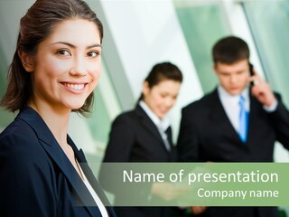 Face Of Pretty Professional With Charming Smile On The Background Of Colleagues PowerPoint Template