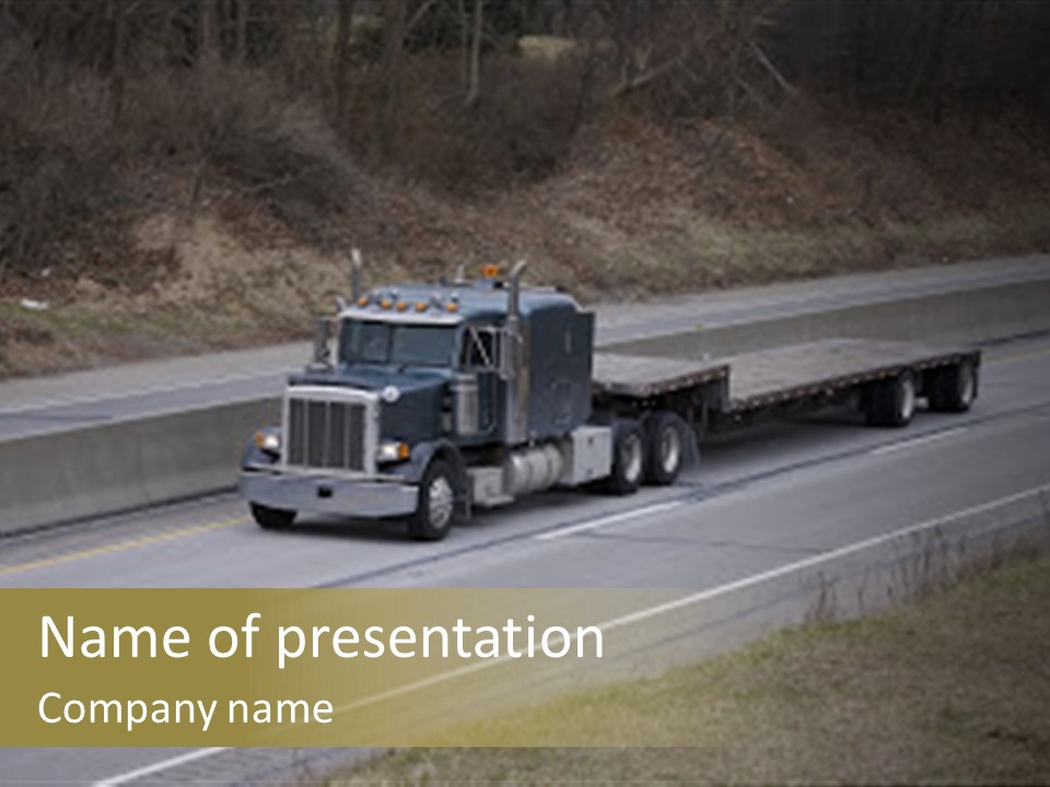 Flat Bed Semi Tractor Trailer Truck On The Highway PowerPoint Template