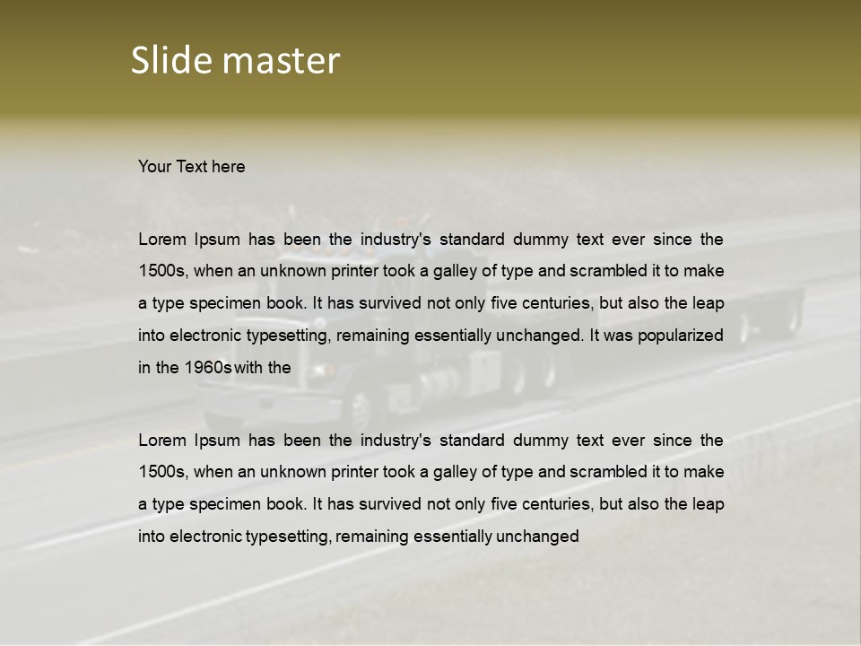 Flat Bed Semi Tractor Trailer Truck On The Highway PowerPoint Template