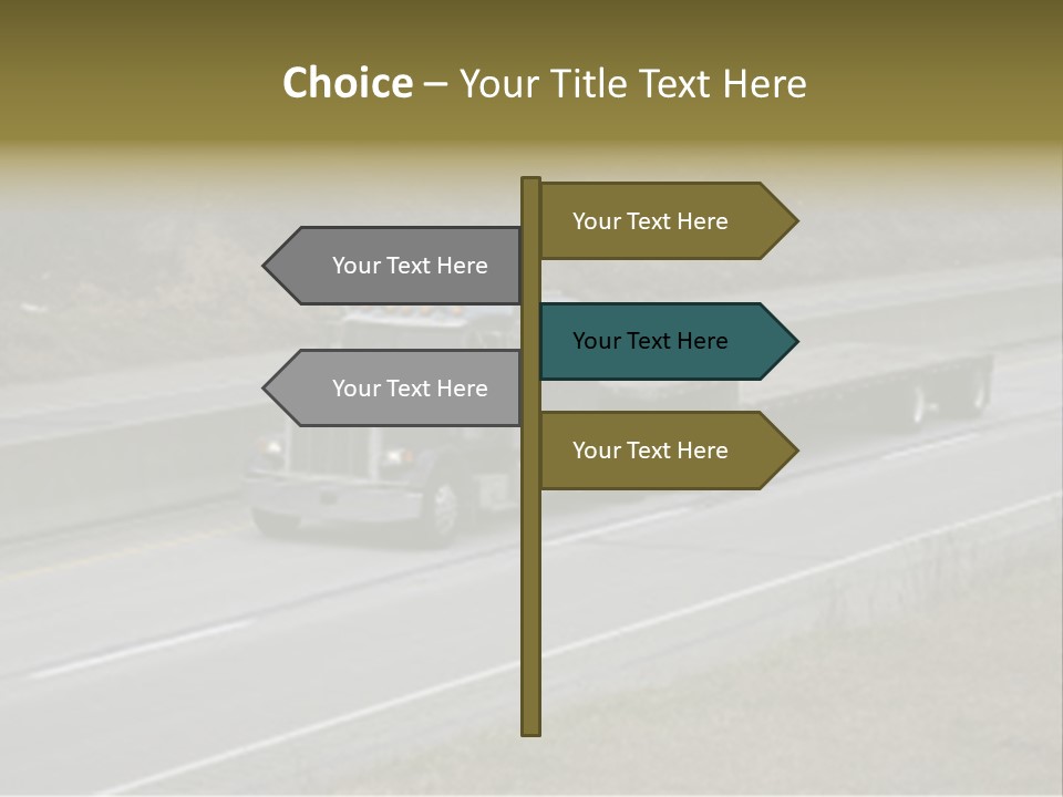 Flat Bed Semi Tractor Trailer Truck On The Highway PowerPoint Template