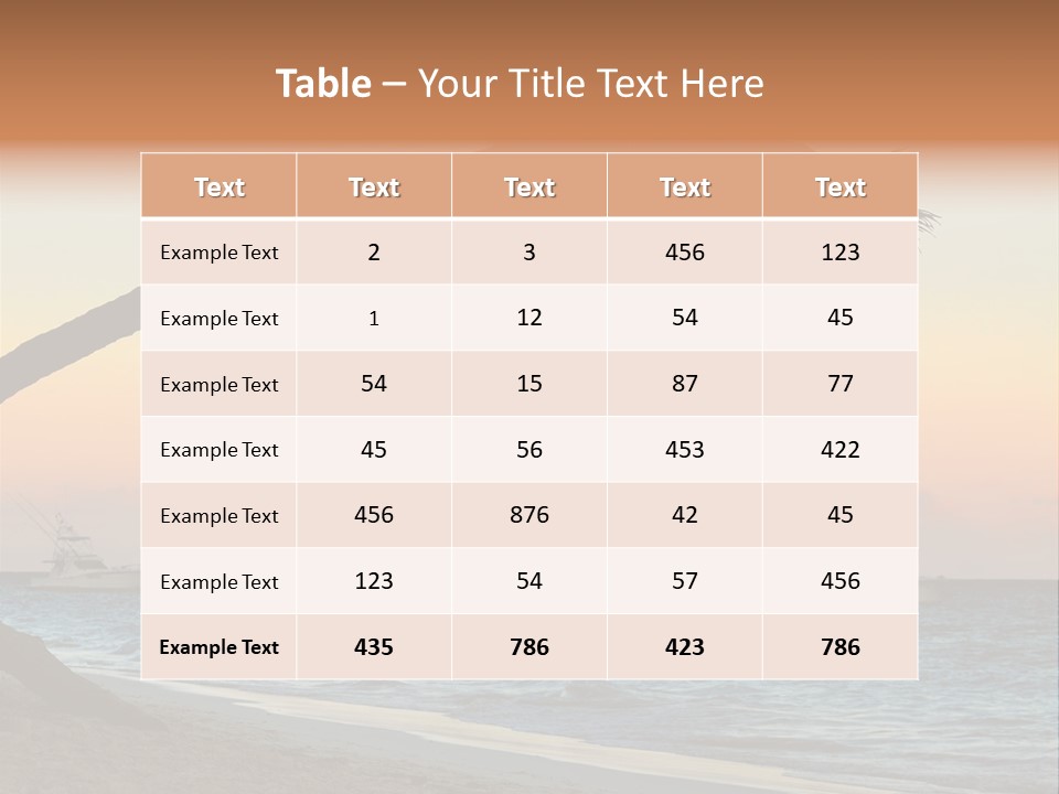 Palm Tree And Fishing Boats At Tropical Beach At Sunset. Focus On Palm Tree. PowerPoint Template