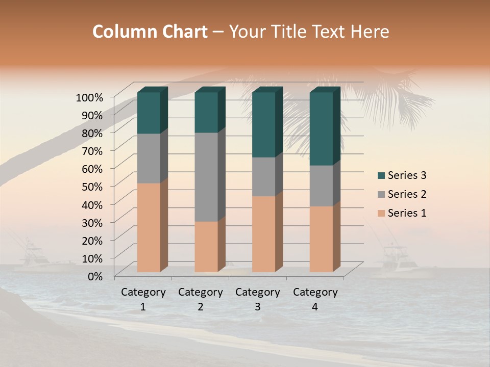 Palm Tree And Fishing Boats At Tropical Beach At Sunset. Focus On Palm Tree. PowerPoint Template