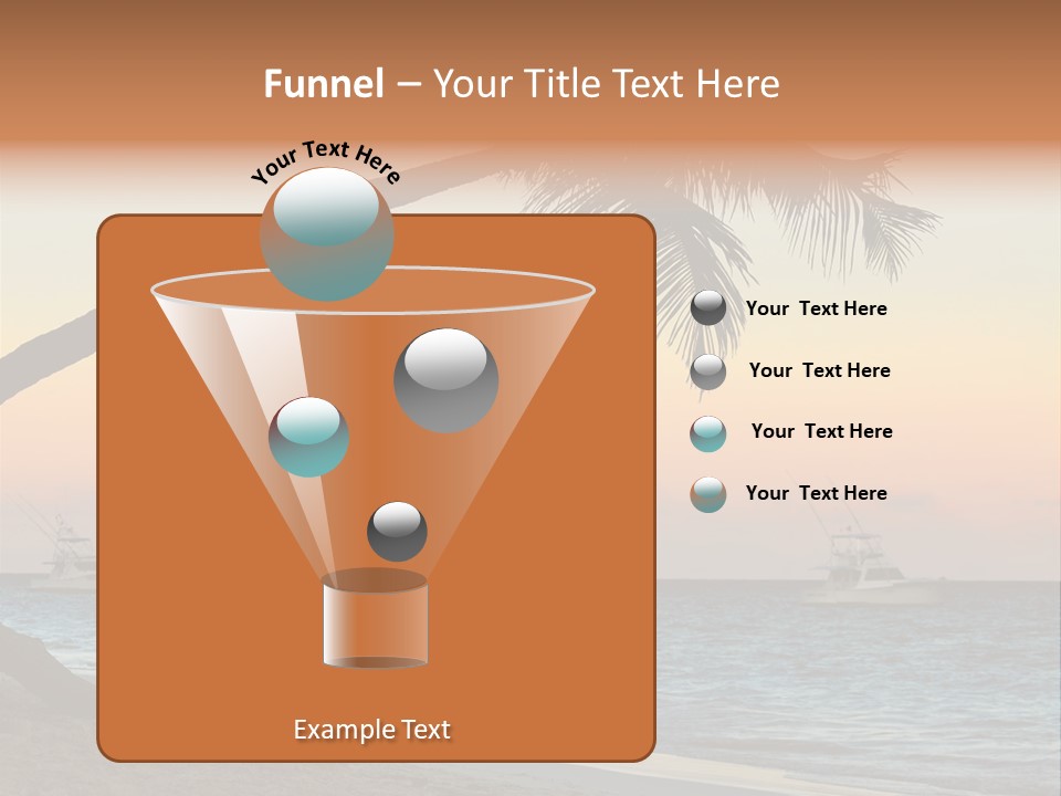 Palm Tree And Fishing Boats At Tropical Beach At Sunset. Focus On Palm Tree. PowerPoint Template