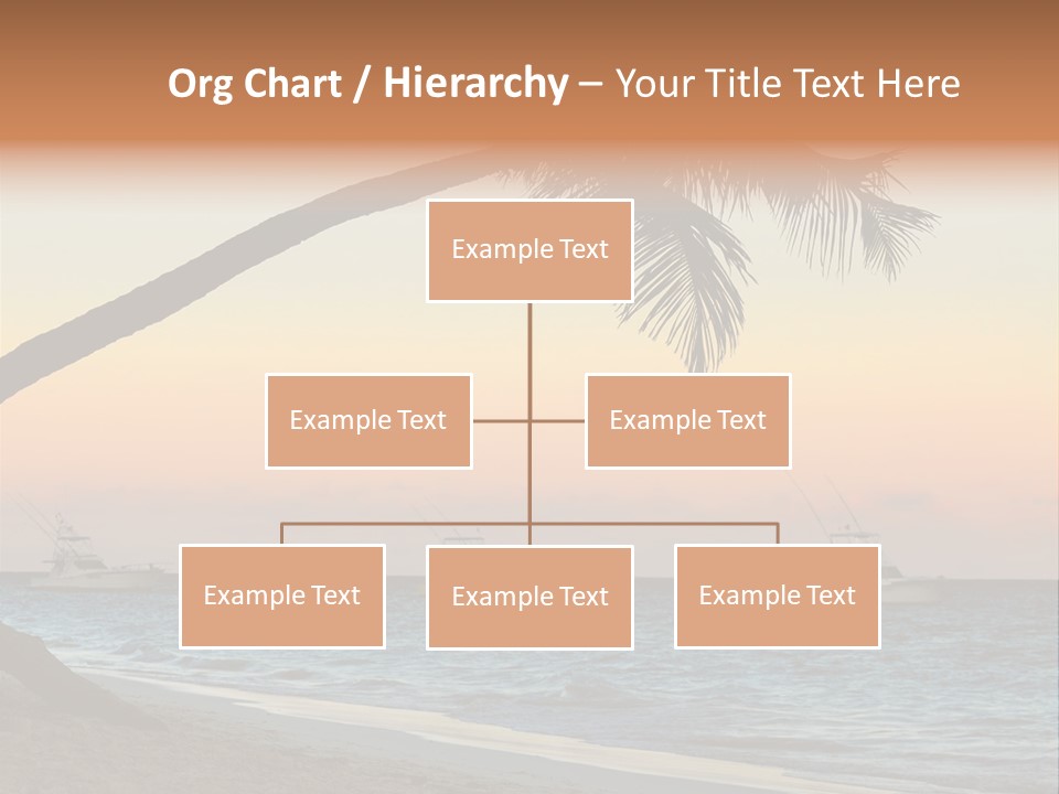 Palm Tree And Fishing Boats At Tropical Beach At Sunset. Focus On Palm Tree. PowerPoint Template