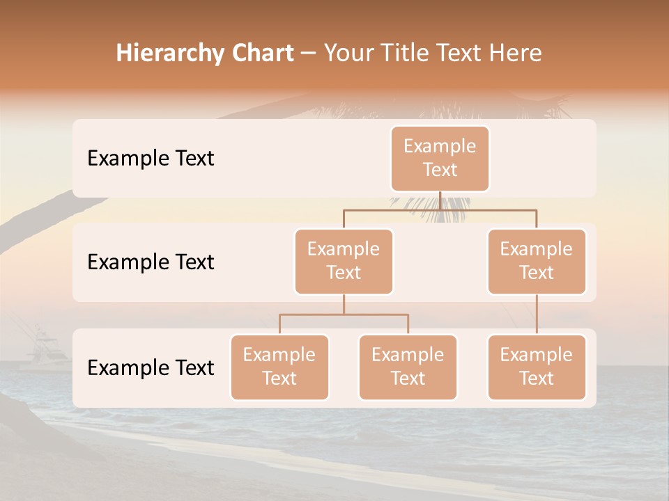 Palm Tree And Fishing Boats At Tropical Beach At Sunset. Focus On Palm Tree. PowerPoint Template