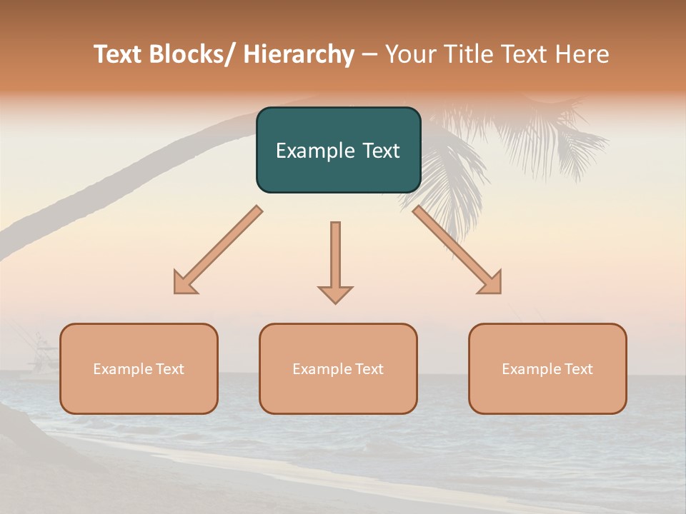 Palm Tree And Fishing Boats At Tropical Beach At Sunset. Focus On Palm Tree. PowerPoint Template