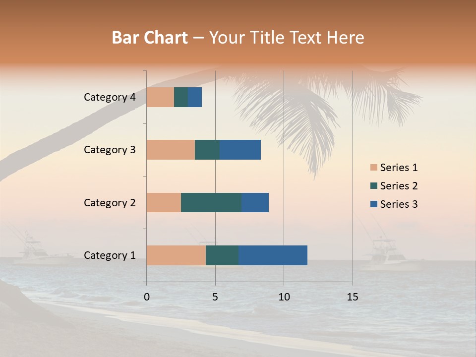 Palm Tree And Fishing Boats At Tropical Beach At Sunset. Focus On Palm Tree. PowerPoint Template