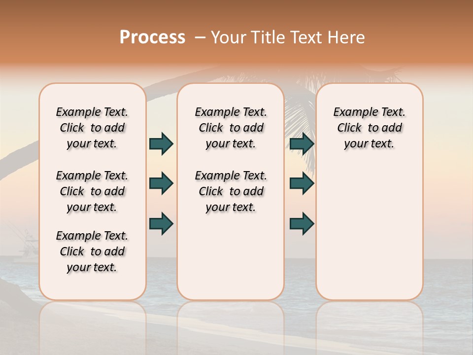 Palm Tree And Fishing Boats At Tropical Beach At Sunset. Focus On Palm Tree. PowerPoint Template