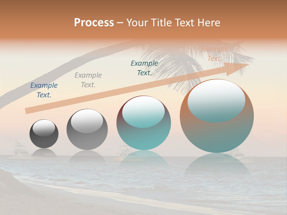 Palm Tree And Fishing Boats At Tropical Beach At Sunset. Focus On Palm Tree. PowerPoint Template