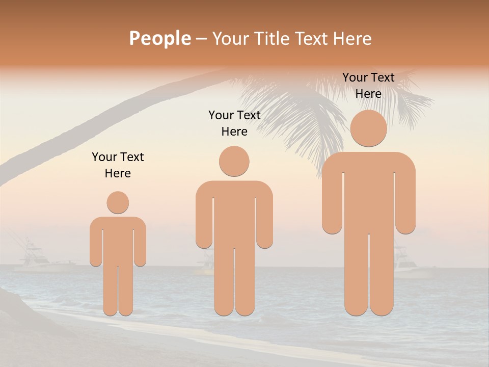 Palm Tree And Fishing Boats At Tropical Beach At Sunset. Focus On Palm Tree. PowerPoint Template